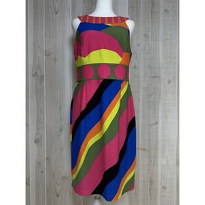 Muse Sleeveless Abstract Knit Dress 10 Bright Multi Color Art To Wear
